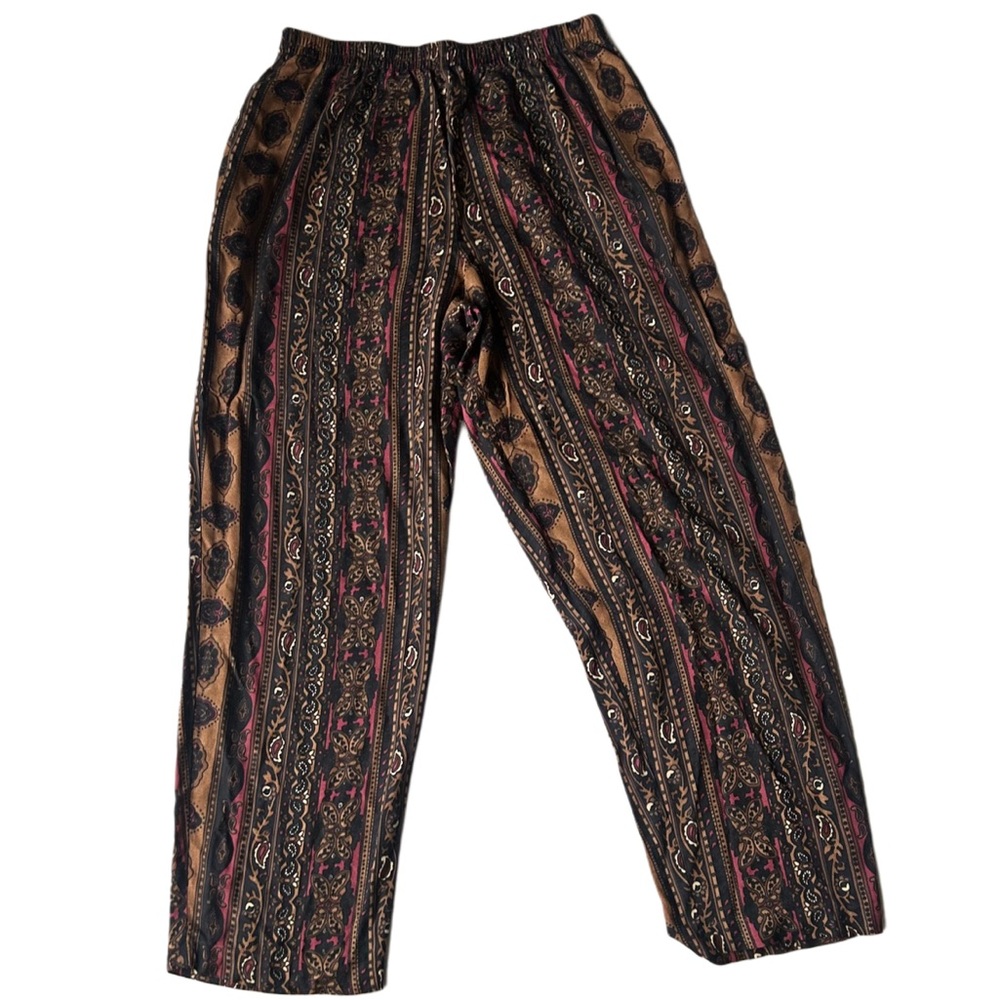 Vintage Justin B. Jones NY Rayon Tapestry Print Bohemian Pants with Pockets | L